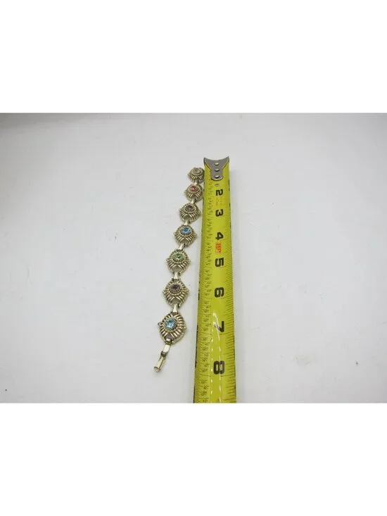 Vintage Gold-Tone Bracelet With Colorful Rhinestone Accents 7 Inches Elegant Ret - Picture 4 of 5